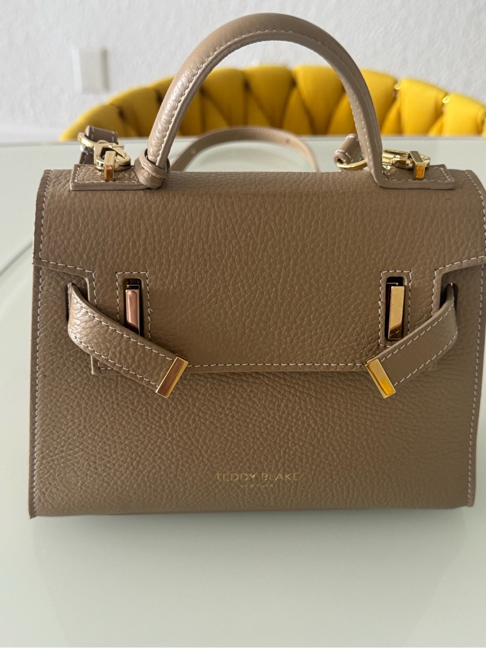 Teddy Blake Taupe Pebbled Leather Mini Satchel with Gold Hardware